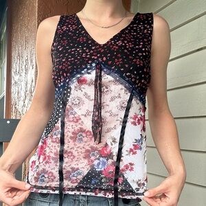 Tank Top Patchwork Flower Polka Dot Multi Color Soft Girl Y2K 2000’s Office Chic